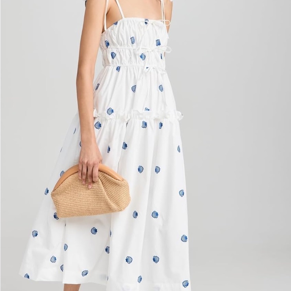 Joie White Midi Dress with Blue Patterns